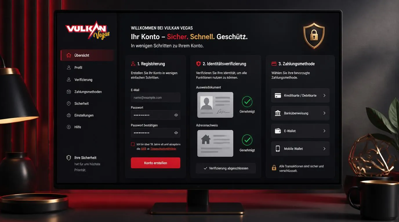 Sichere Casino-Registrierung mit Ausweisprüfung und Auswahl einer Zahlungsmethode